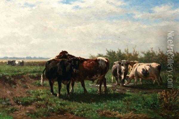 Koeien In Zomerse Weide (les P turages Hollandaises) Oil Painting - Johannes-Hubertus-Leonardus de Haas