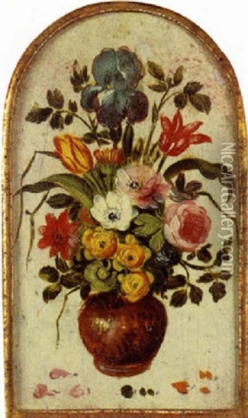Nature Morte Au Bouquet De Fleurs Sur Fond Creme Oil Painting - Jan van Kessel the Younger
