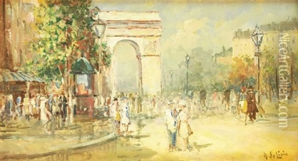 Strasenpromenade Mit Spaziergangern. Sommerliche Szene In Impressionistischer Manier Oil Painting - Arnaldo de Lisio