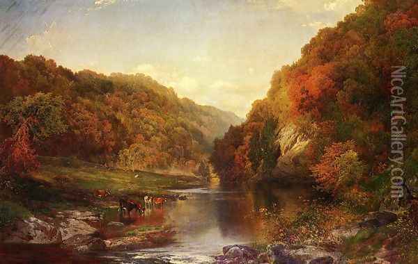 Autumn On The Wissahickon Oil Painting - Thomas Moran