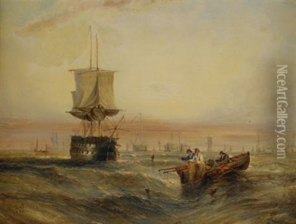 Hamnvy Med Segelbatar Oil Painting - William Callcott Knell
