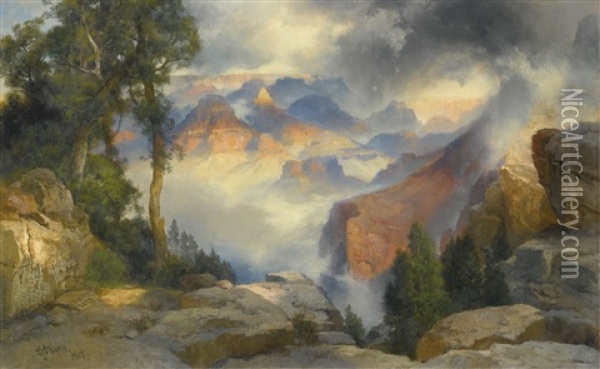 Clouds In The Canyon (grand Canyon) Oil Painting - Thomas Moran