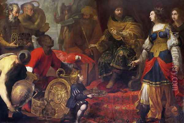 King Solomon and the Queen of Sheba Oil Painting - Claude Vignon