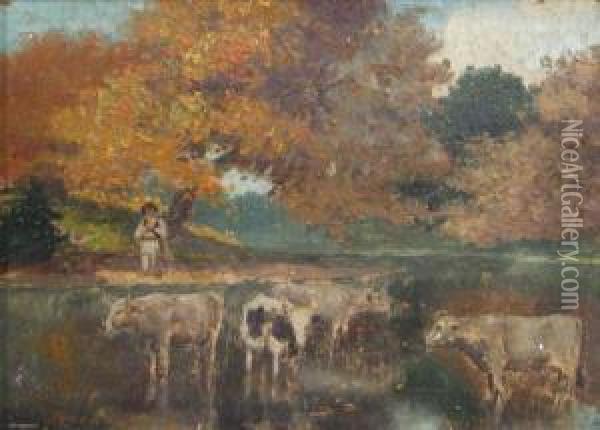Watering The Cattle Oil Painting - Ludovic Bassarab