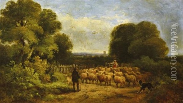 Shepherding The Flock Oil Painting - James Baker Pyne