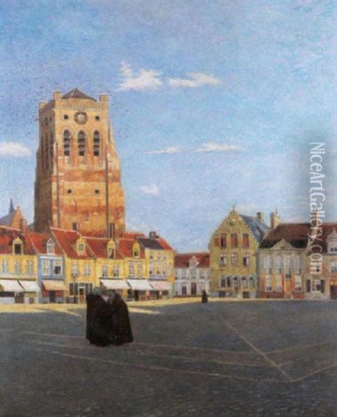 Markt Te Veurne Oil Painting - Omer Coppens