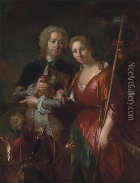 Double Portrait Of A Lady And Gentleman Oil Painting - Pierre Etienne Le Sueur