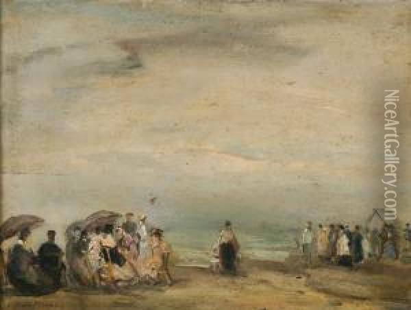 View On A Crowded Beach Oil Painting - Jan Francios Verhas