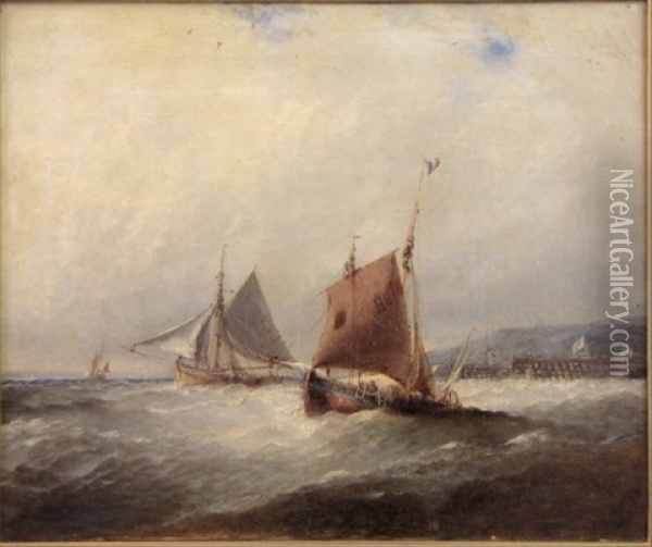 Fishing Boats Off Calais Oil Painting - Paul Charles Emmanuel Gallard-Lepinay