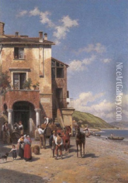 Une Vue A Cagoletto, Italie Oil Painting - Jacques Francois Carabain