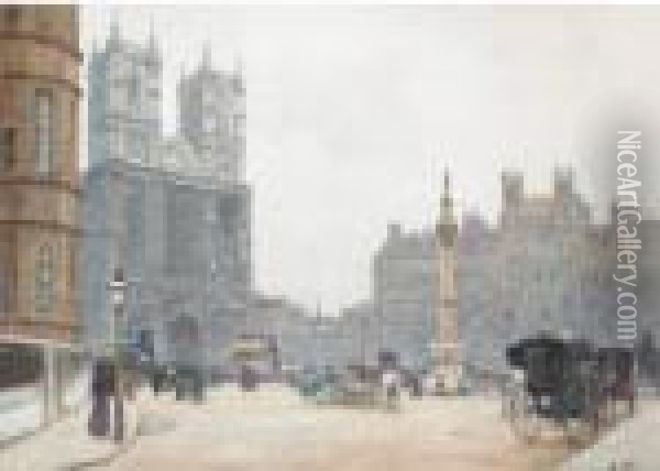 A Busy Square In London Oil Painting - Alberto Pisa