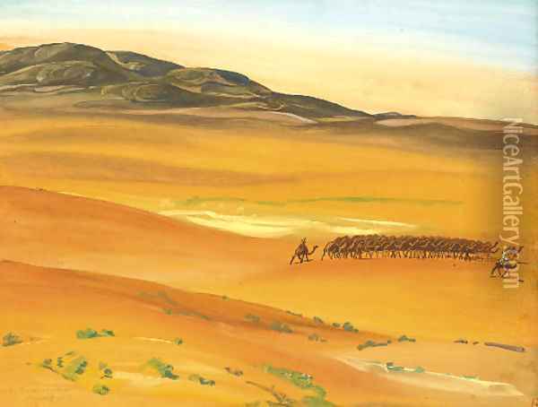 Le troupeau des chameaux, Sahara Oil Painting - Aleksandr Evgen'evich Iakovlev