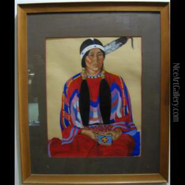 Only Child Pecunnie Girl Of Blackfoot Tribe Oil Painting - Winold Reiss