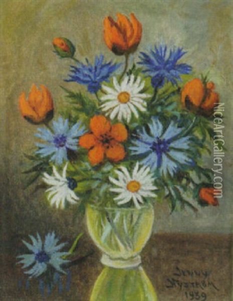 Stilleben Med Blommor I Vas Oil Painting - Jenny Nystroem