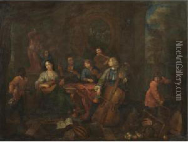 A Musical Company Oil Painting - Jan Jozef, the Younger Horemans