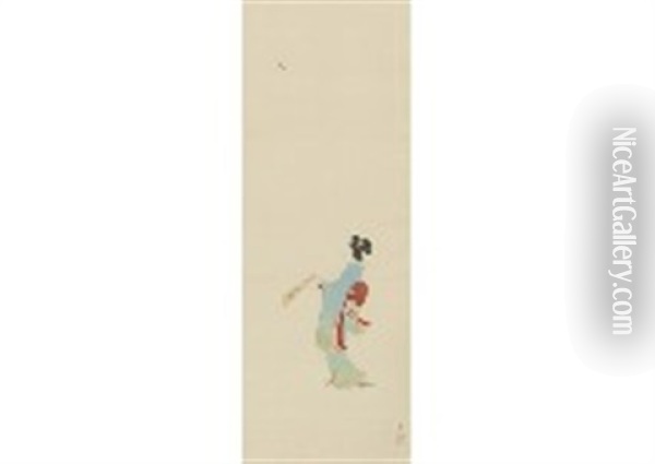 Japanese Woman Playing Battledore And Shuttlecock Oil Painting - Shoen Uemura