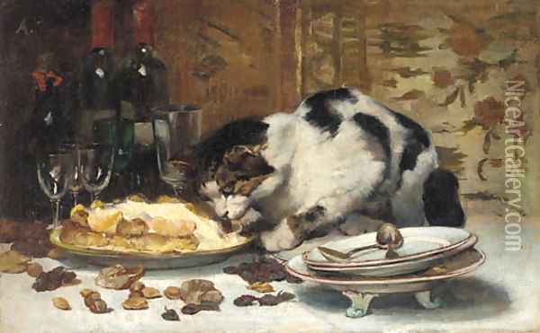 The cat who got the cream Oil Painting - Alfred Puissant