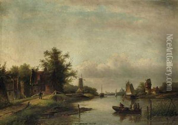 Crossing The River In Summer Oil Painting - Jan Jacob Coenraad Spohler