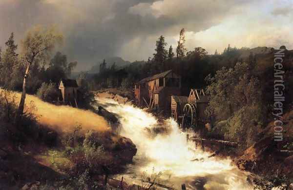 The Old Water Mill I Oil Painting - Herman Herzog
