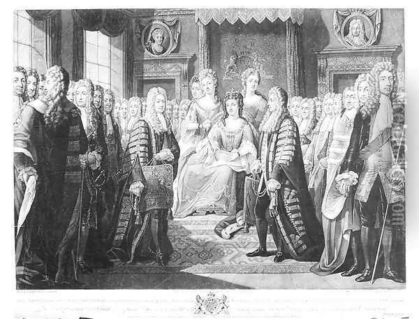 The Articles of the Union Presented by the Commissioners to Queen Anne Oil Painting - Huck, Johann Gerhard
