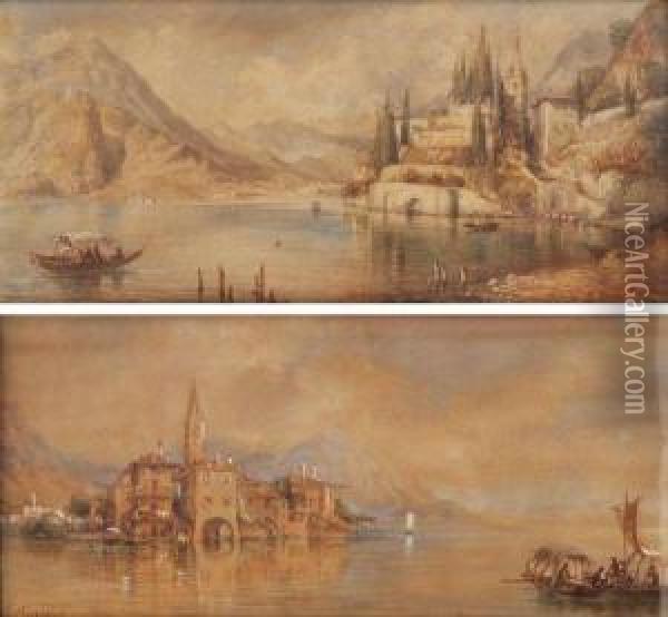 Vue Du Lac De Lugano Avec Morcote Et Portoceresio. Oil Painting - Ercole, Hercule Trachel