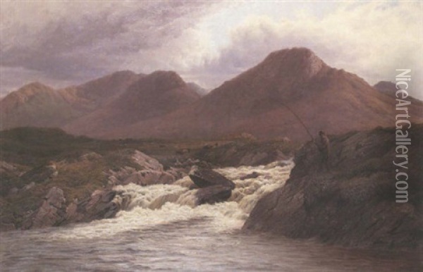 Salmon Pool On The Doorus, Connemara Oil Painting - Bartholomew Colles Watkins