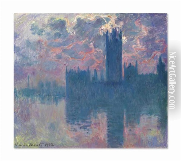 Le Parlement, Soleil Couchant (the Houses Of Parliament, At Sunset) Oil Painting - Claude Monet