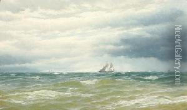 Extensive Seascape With Sailing Boats On The Horizon Oil Painting - David James