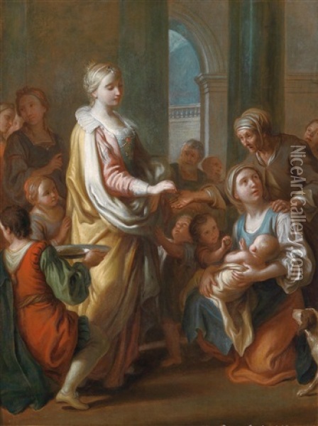 Die Heilige Elisabeth Verteilt Almosen Oil Painting - Pietro Antonio Rotari