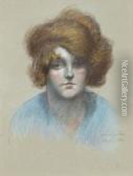 Portrat Einer Dame In Blauer Bluse Oil Painting - Theophile Alexandre Steinlen