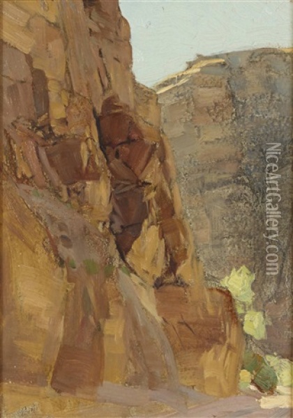A Rocky Southwest Landscape Oil Painting - Frank Tenney Johnson