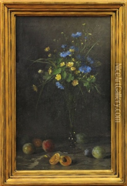 Still Life With Flowers And Fruit Oil Painting - Julius Victor Carstens