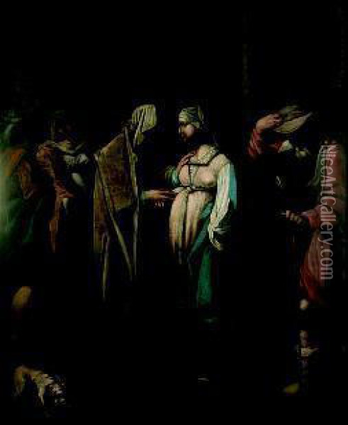 Incontro Fra La Madonna E S. Elisabetta Oil Painting - Jacopo Bassano (Jacopo da Ponte)