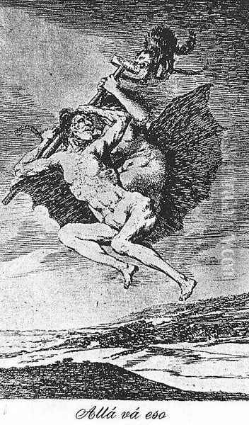 Caprichos - Plate 66: Up They Go Oil Painting - Francisco De Goya y Lucientes