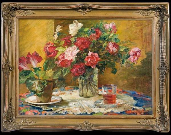 Still Life With Flowers Oil Painting - Maurycy Trebacz