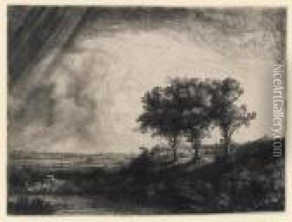 The Three Trees (b., Holl. 212; H. 205) Oil Painting - Rembrandt Van Rijn