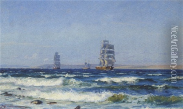 Sejlskibe Pa Havet I Frisk Vejr Oil Painting - Vilhelm Karl Ferdinand Arnesen