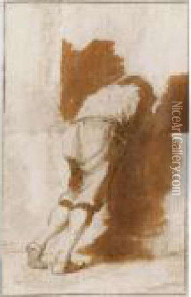 Study Of A Young Man Leaning On A Wall Oil Painting - Salvator Rosa