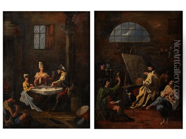 Atelierszene  (+ Familie Zu Tisch; Pair) Oil Painting - Alessandro Magnasco