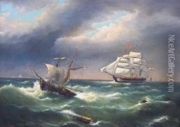 Franzosisches Dreimast-vollschiff Oil Painting - Theodore Gudin