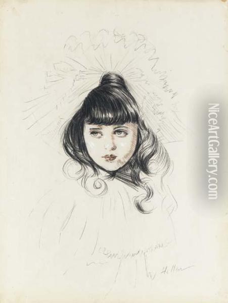 A Young Girl With A Hat Oil Painting - Paul Cesar Helleu