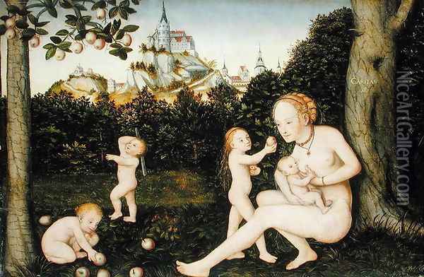 Charity Oil Painting - Lucas The Younger Cranach