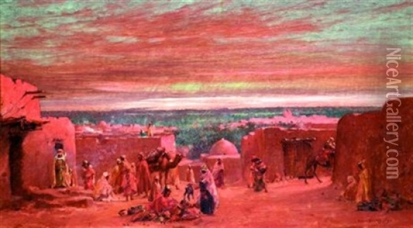 Scene De La Vie Quotidienne En Algerie Oil Painting - Eugene F. A. Deshayes