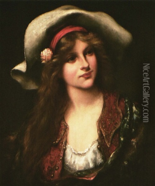 Young Beauty With Floppy Hat Oil Painting - Francois Martin-Kavel