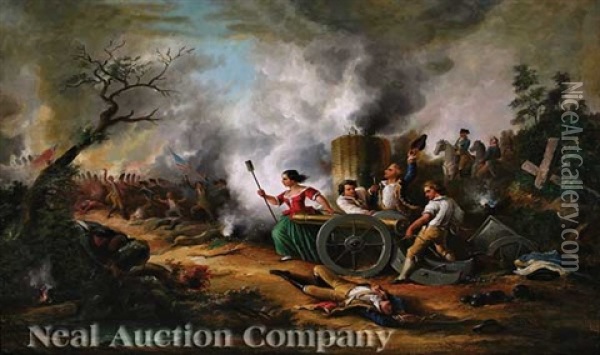 Moller Pitcher (c.1754-1832) At The Battle Of Monmouth, Nj, 1778 Oil Painting - Alonzo Chappel