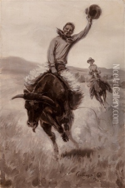 Riding A Bull Oil Painting - Elling William Gollings