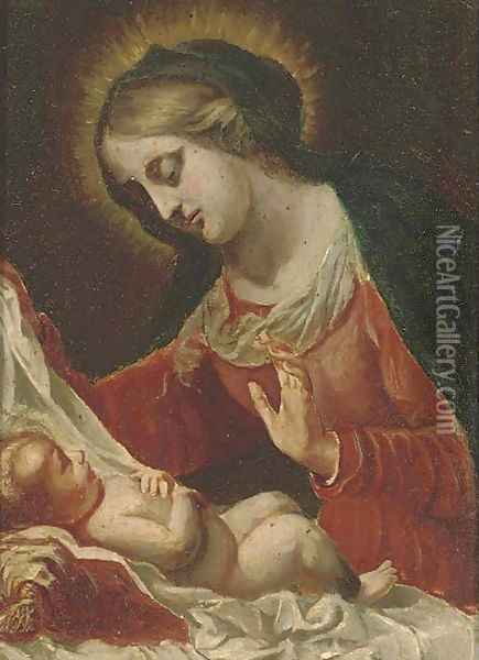 The Madonna of the veil Oil Painting - Onorio Marinari