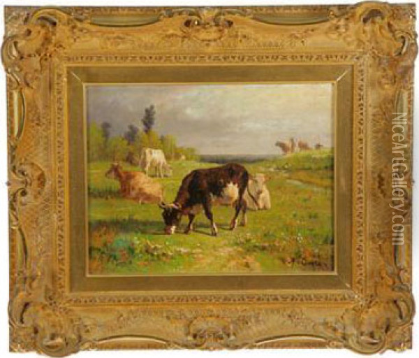 Landscape With Cattle Oil Painting - Andre Cortes