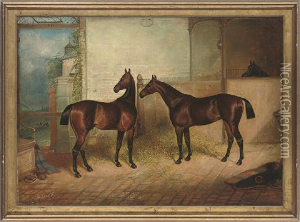 Ears Pricked, Alterted By A Hunt Oil Painting - Charles Bilger Spalding