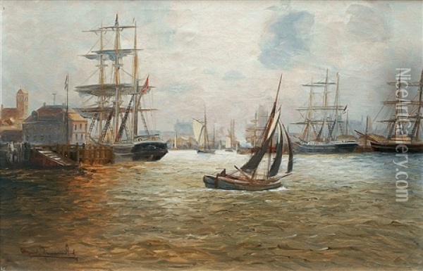 Hafen Von Wismar Oil Painting - Alfred Serenius Jensen
